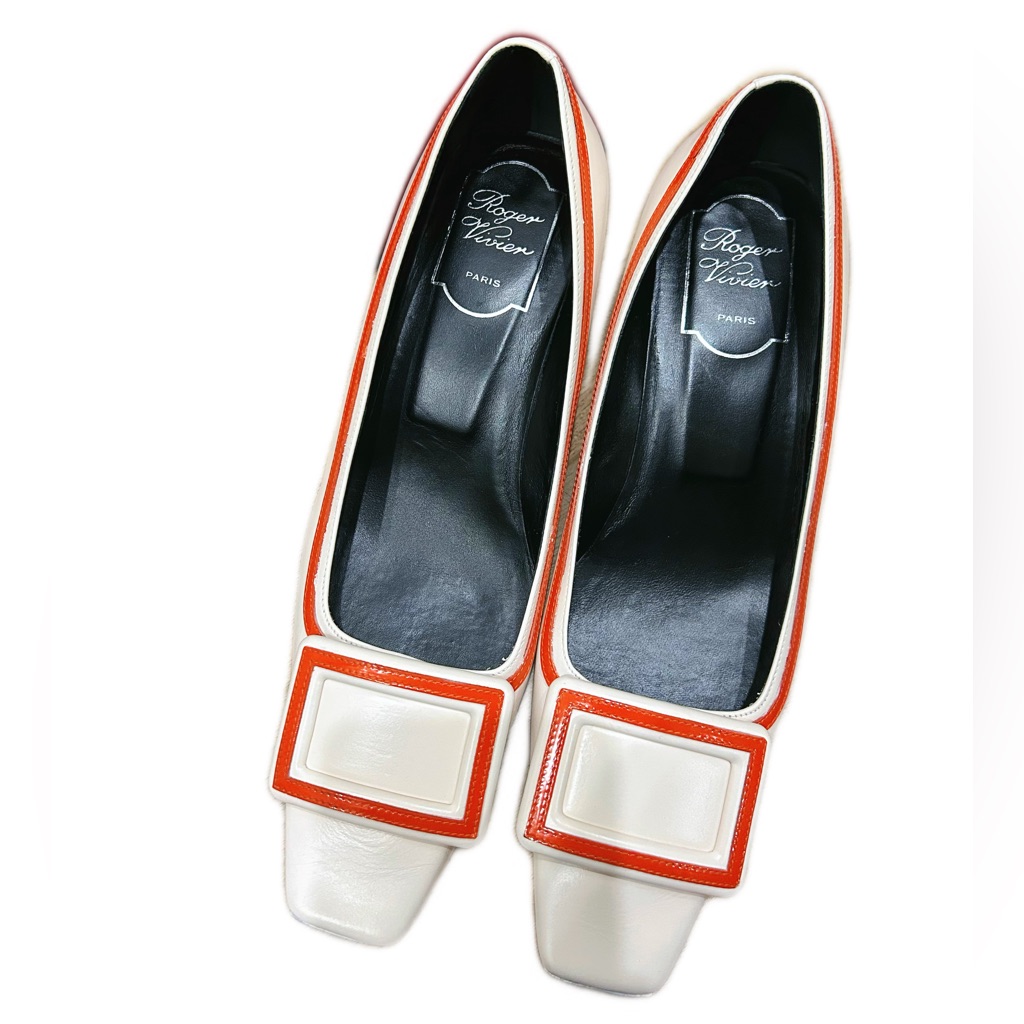 Steal Authentic Roger Vivier Cream And Orange Flats